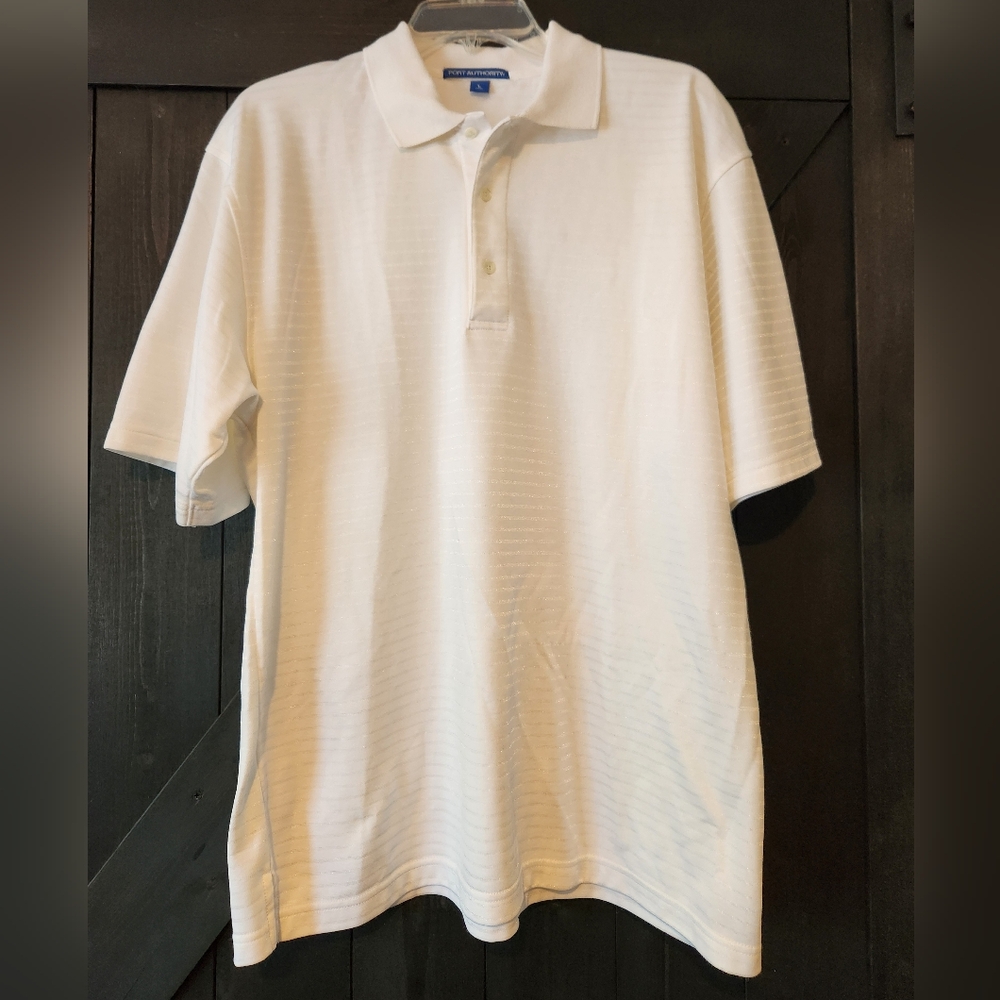 Port Authority White Striped Polo Shirt